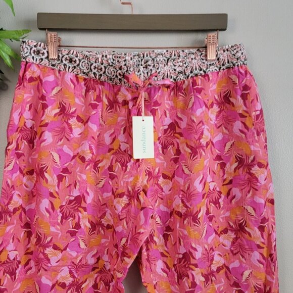 NEW Sundance PM Leia Pink Cropped Floral Lightweight Cuffed Pull Up Ankle Pants - Picture 2 of 9